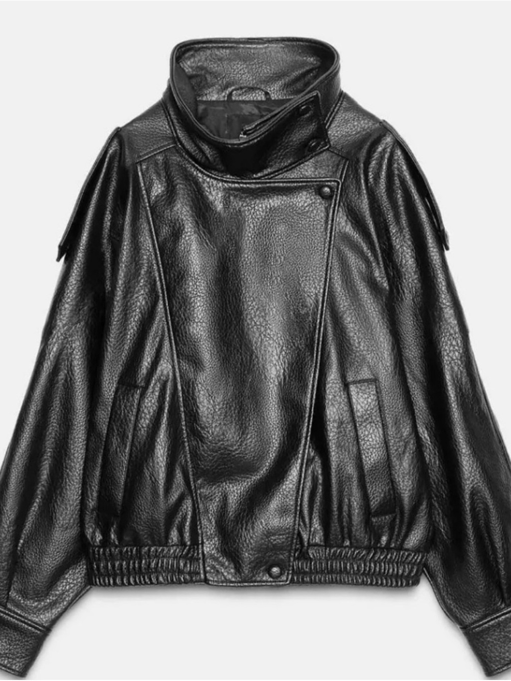 Zara Black Leather Bomber Jacket with Utility Pockets NWOT - Picture 5 of 9